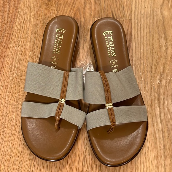 Italian Shoemakers Stretch Camel Sandals - Picture 1 of 7